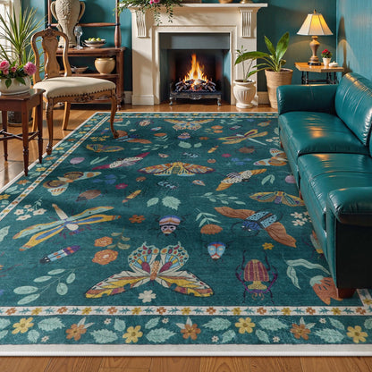 Lahome Bug Washable Area Rugs 5x7, Soft Green Rug for Living Room Bedroom