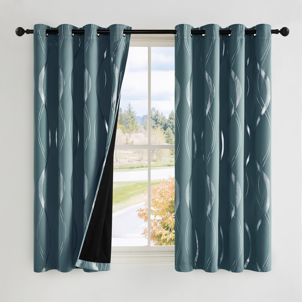 NICETOWN Grey Blackout Striped Pattern Curtains for Living Room, 52 x 84