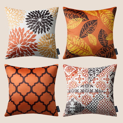 Phantoscope Set of 4 New Living Series Fall Leaf Geometric Coffee Throw Decorative Pillow Cover Cushion Cover 18 x 18 inches 45 x 45 cm