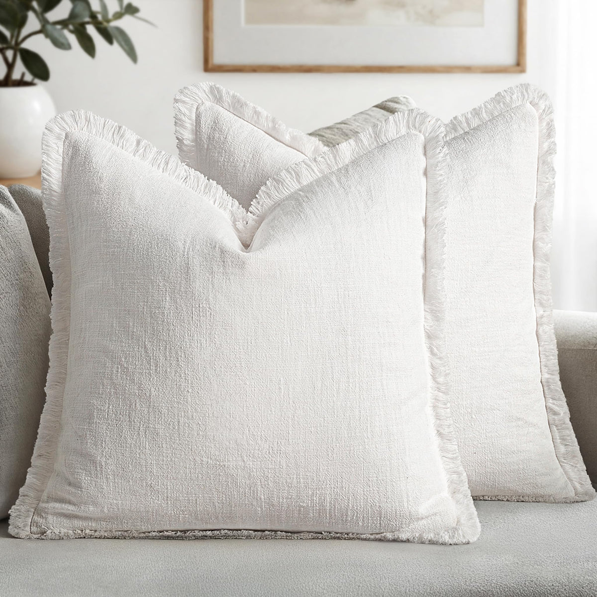 MIULEE Linen Fringe Decorative Fall Throw Pillow Covers Cocoa Brown 18x18