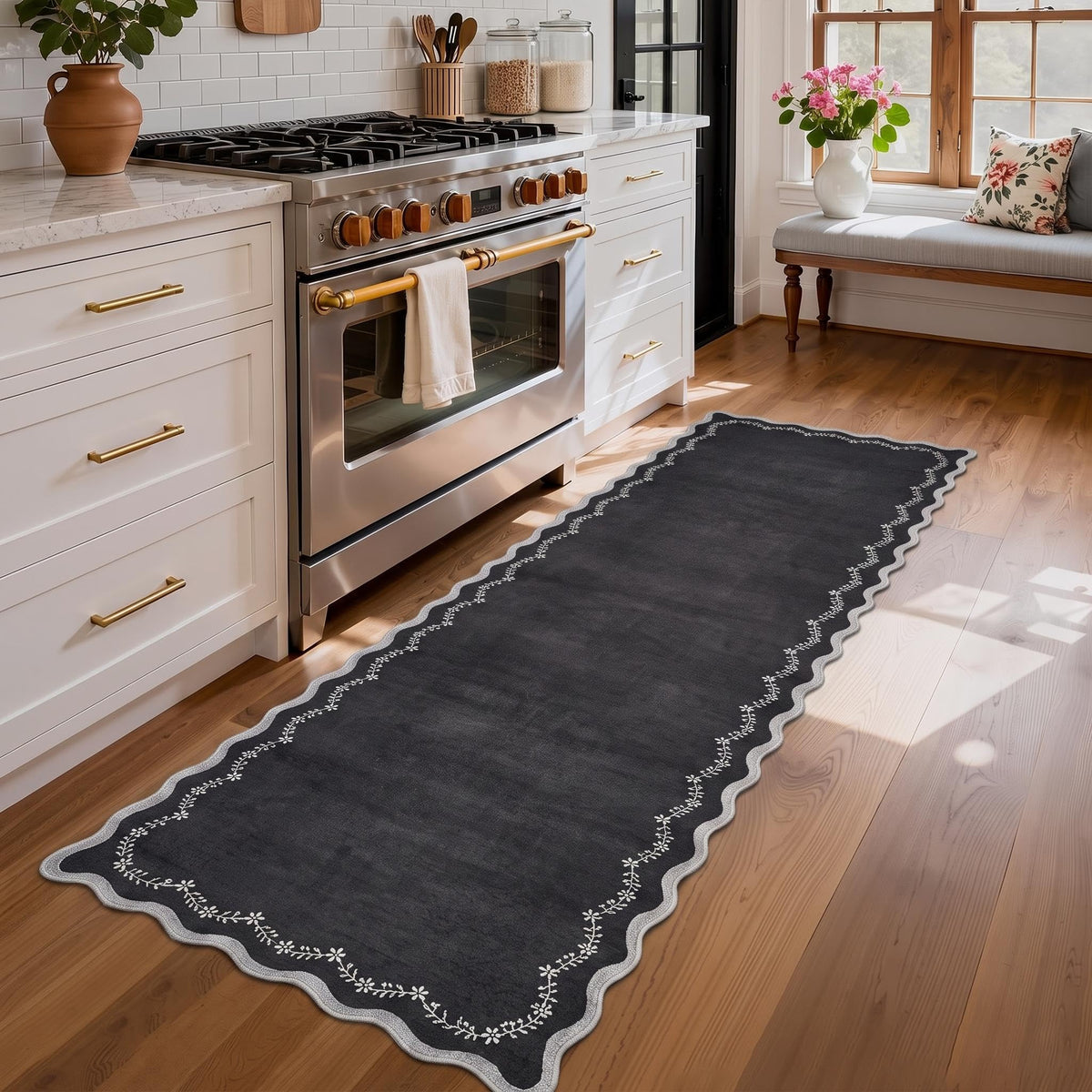 GarveeHome 5x7 Scalloped Area Rug Jute Washable Bedroom Living Room Rug