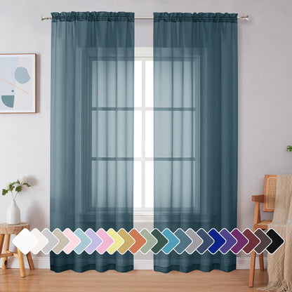 Simplebrand Black Sheer Curtains 84 Inches Long 2 Panels for Living Room