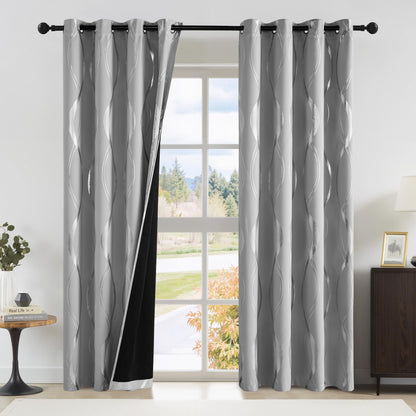 NICETOWN Grey Blackout Striped Pattern Curtains for Living Room, 52 x 84