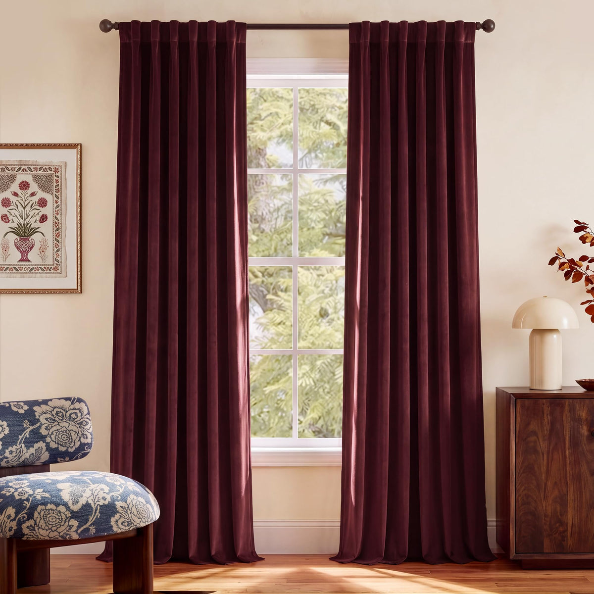 NICETOWN Olive Green Velvet Blackout Curtains 84" Long, 52" Wide, 2 Panels