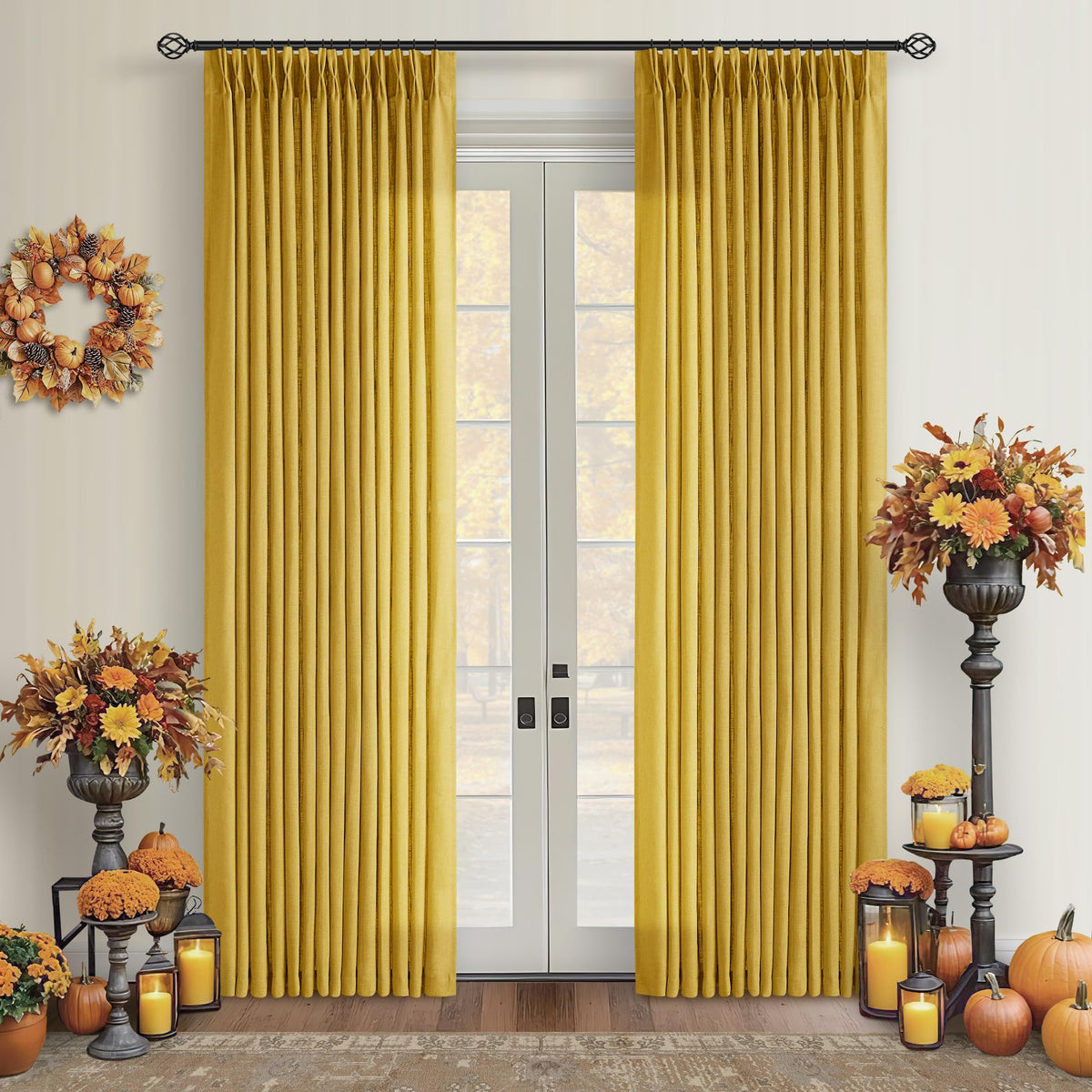 TWODRAPES Natural Pinch Pleated Linen Semi Sheer 84 Inch Curtains 2 Panels