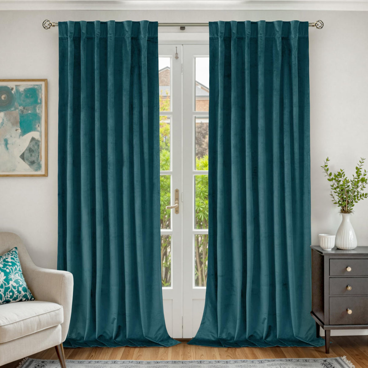 BGment Olive Green Velvet Blackout Curtains 52 x 84 Inch Length, 2 Panels