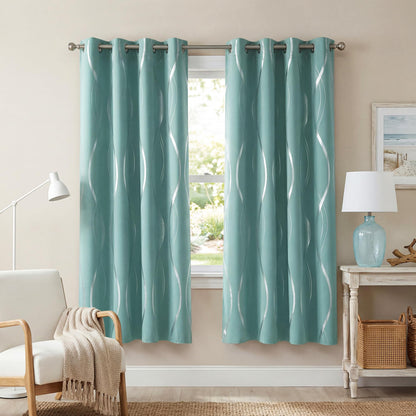 NICETOWN Grey Blackout Striped Pattern Curtains for Living Room, 52 x 84