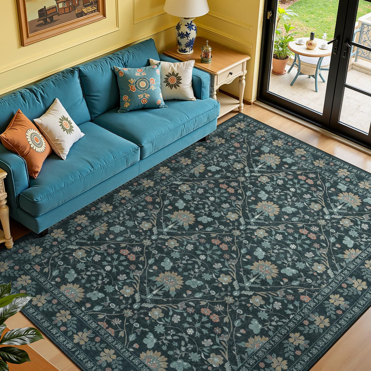 Sage Green 8x10 Area Rug for Living Room, Vintage Boho Large Carpet