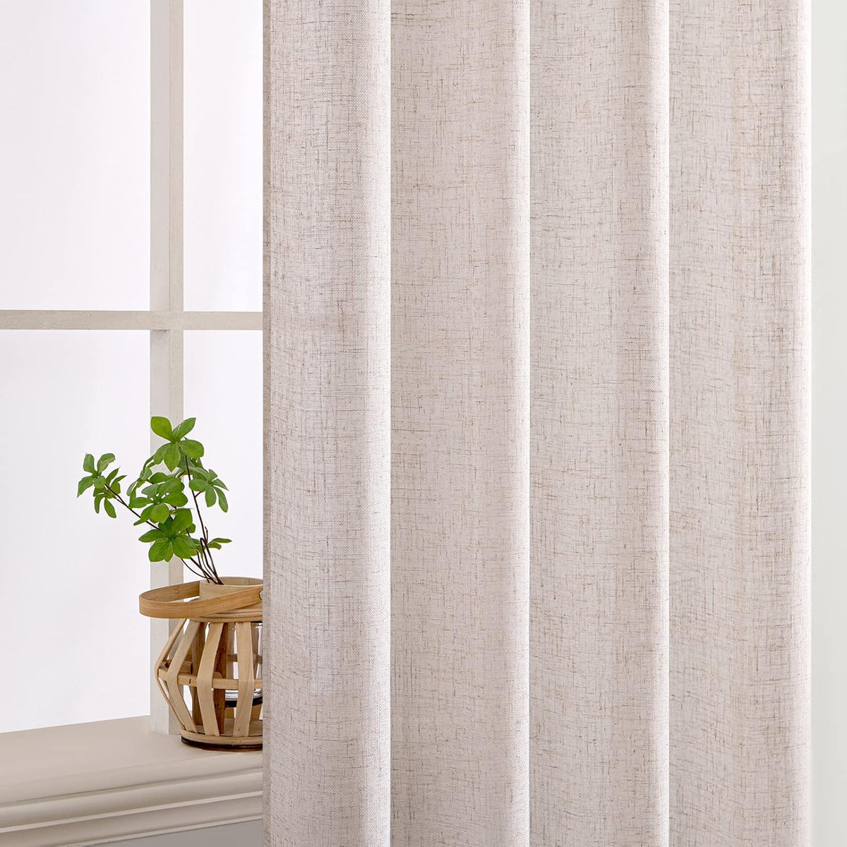 MIULEE Natural White Linen Curtains 52x84 Inch Long for Bedroom Living Room