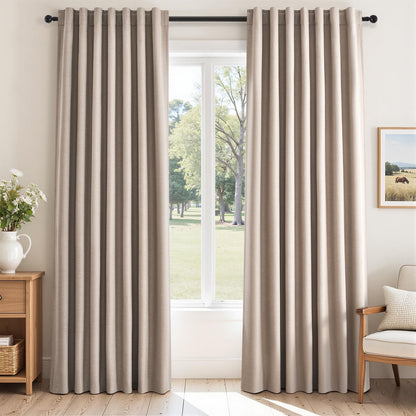 Topfinel Cream Ivory Blackout Curtains & Drapes 84 Inch Length, Beige Pinch Pleat Full Blackout Flax Linen Tab Top Soundproof Curtains with Hooks Rings for Bedroom Living Room Track 2 Panels Set