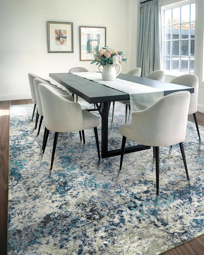 Washable Area Rug for Living Room: 9x12 Modern Abstract Neutral Soft Rug for Bedroom Dining Room No Slip Low Pile Carpet for Nursery Home Office - Grey/Blue