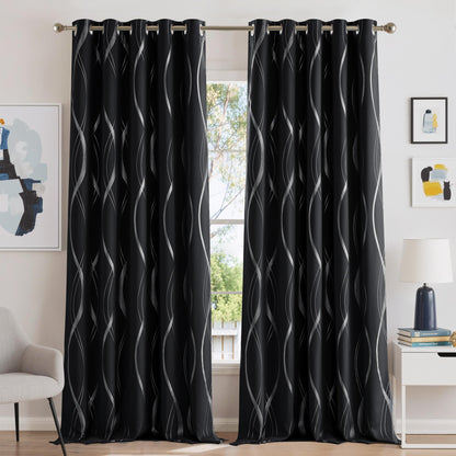 NICETOWN Grey Blackout Striped Pattern Curtains for Living Room, 52 x 84