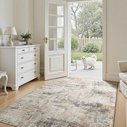 8x10 Area Rug for Living Room, Abstract Washable Non-Slip Large Rugs, Gold
