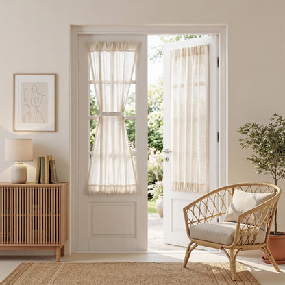 MYSKY HOME Linen Curtains for Living Room, Natural Semi Sheer Curtains & Drapes 84 inches Length 2 Panels Set Farmhouse Country Boho Style Back Tab Draperies for Sliding Glass Door, 50" Wide, Linen