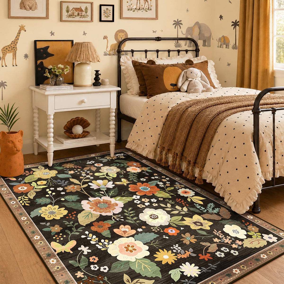 RELEANY Floral Washable 5x7 Area Rugs Pink