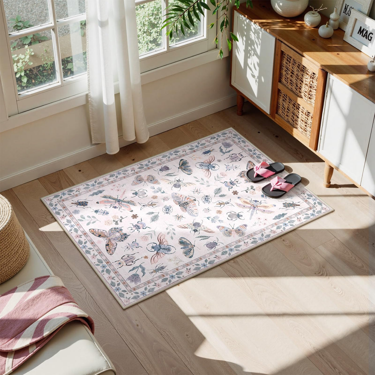 Lahome Bug Washable Area Rugs 5x7, Soft Green Rug for Living Room Bedroom