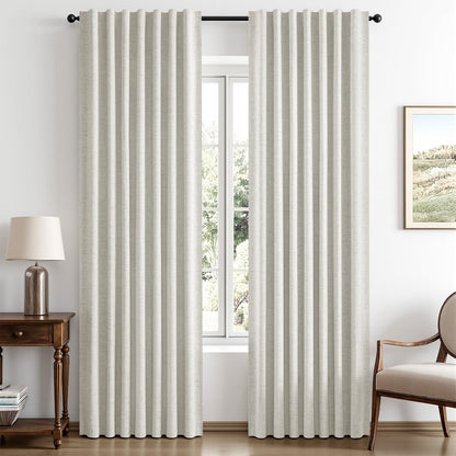 MIULEE 100% Blackout Linen Curtains for Bedroom 42 x 84 Inch Ivory 2 Panels