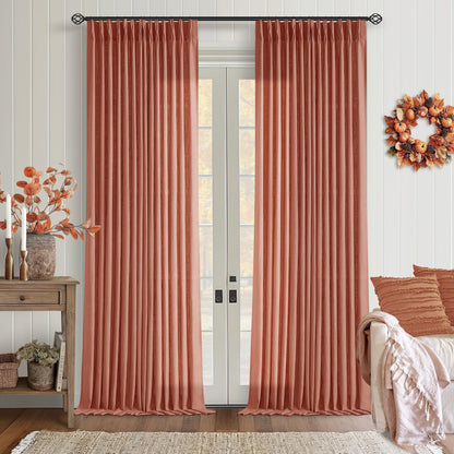 TWODRAPES Natural Pinch Pleated Linen Semi Sheer 84 Inch Curtains 2 Panels