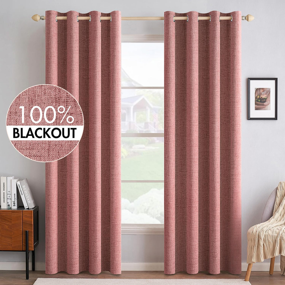 MIULEE 100% Blackout Linen Curtains for Bedroom 52x84 Inches Natural Beige