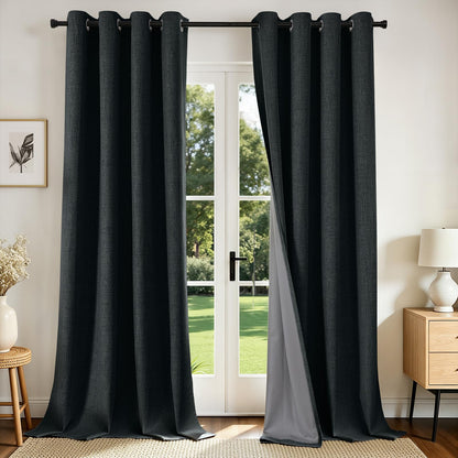 Joydeco Blackout Curtains 84 Inch Long, Linen Black Out Curtains for Bedroom 2 Panels with Grommet, Thermal Insulated, Noise Reducing Room Darkening Drapes Privacy Protection for Living Room Window