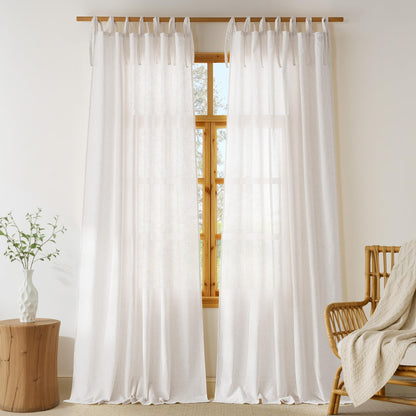 NICETOWN Thick Linen Curtains 84 inch Length 2 Panels Set, Tie Top Light Filtering Curtains Semitransparent Linen Burlap Drapes Privacy for Bedroom/Princess Room, W52 x L84, Natural
