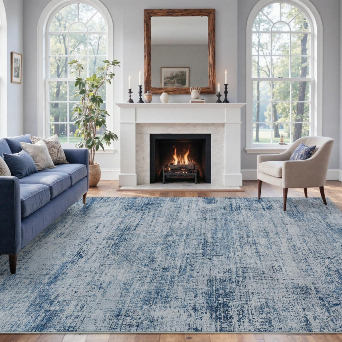 6x9 Ft Abstract Washable Area Rugs for Living Room Blue