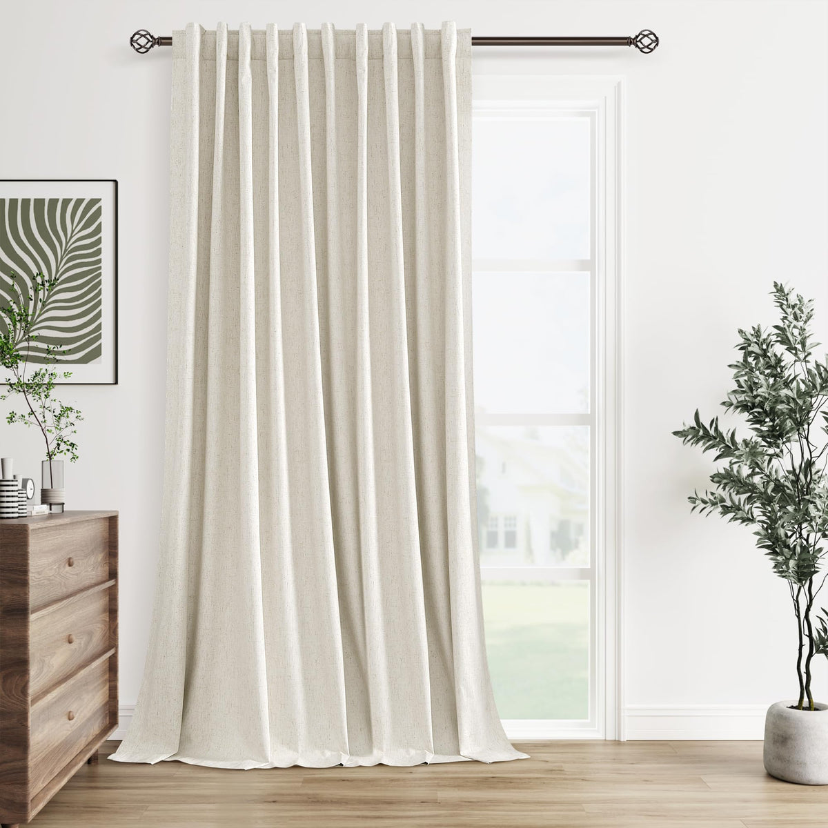 Guken Cream Linen Blackout Curtains 84 Inch Length 2 Panels Set for Living Room Bedroom Back Tab Thermal Insulated 100% Black Out Drapes Room Darkening Window Curtain Ivory Natural Beige