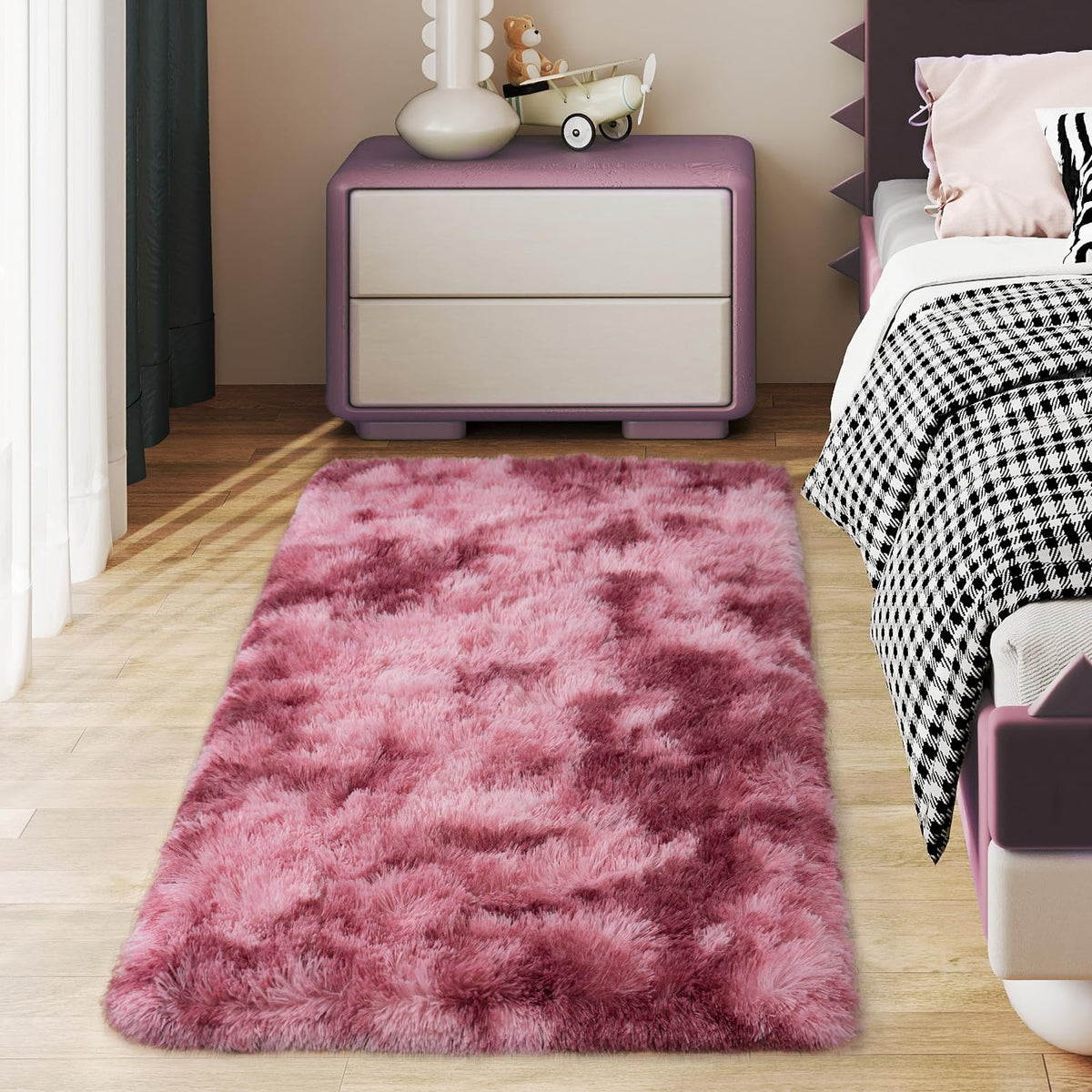 Ultra Soft Runner Rugs for Bedroom Hallways with Upgraded Non-Slip Rubber Backing & Thick Memory Sponge, 2x6 Feet Fluffy Shag Throw Area Rug for Bedside Dorm Dark Grey