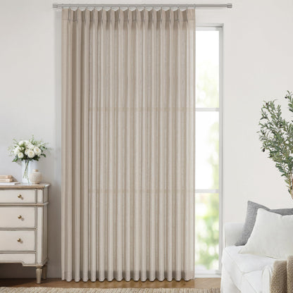 Vision Home Natural Linen Pinch Pleated Semi Sheer Curtains 42Wx90Lx2