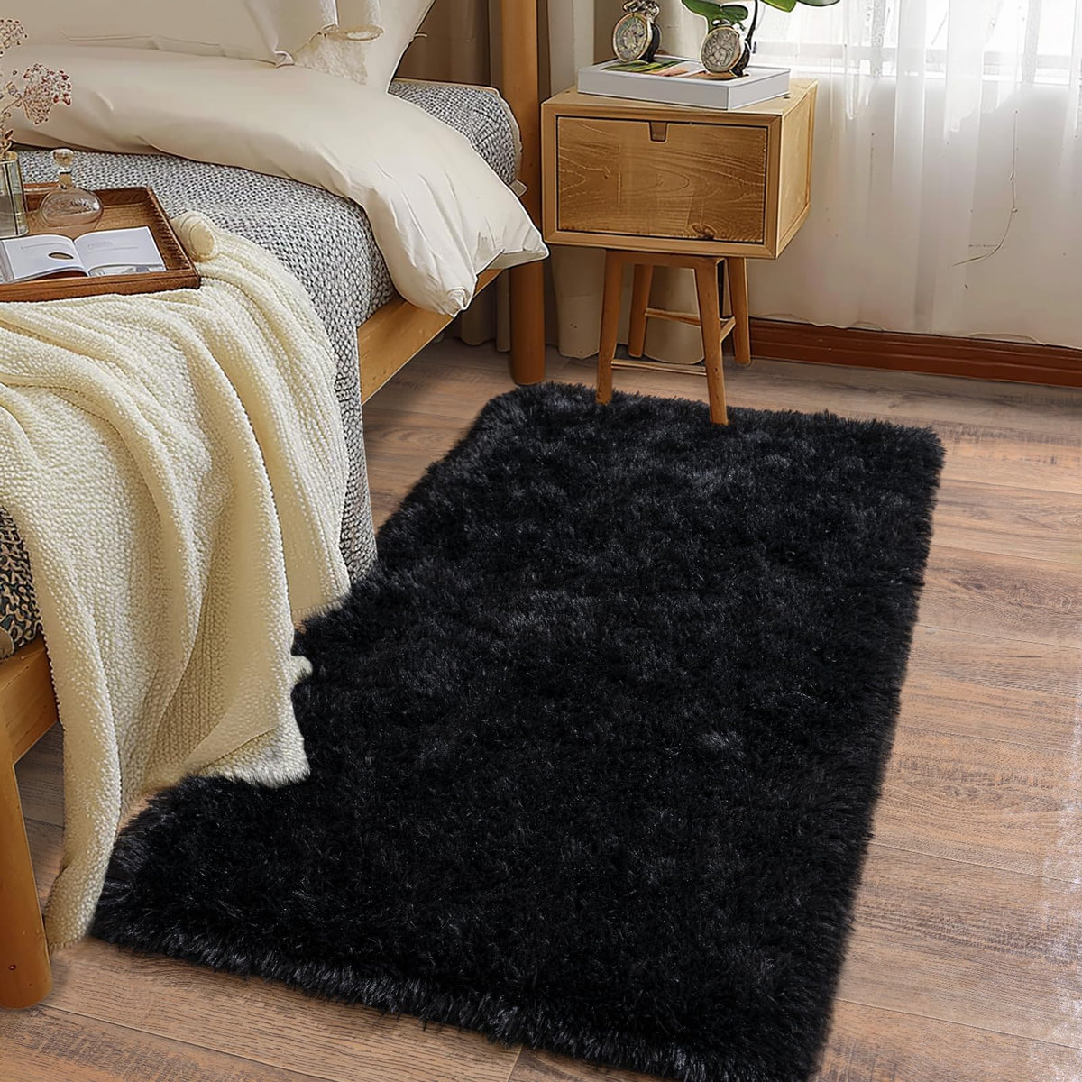 Ultra Soft Runner Rugs for Bedroom Hallways with Upgraded Non-Slip Rubber Backing & Thick Memory Sponge, 2x6 Feet Fluffy Shag Throw Area Rug for Bedside Dorm Dark Grey