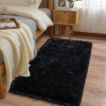Ultra Soft Runner Rugs for Bedroom Hallways with Upgraded Non-Slip Rubber Backing & Thick Memory Sponge, 2x6 Feet Fluffy Shag Throw Area Rug for Bedside Dorm Dark Grey