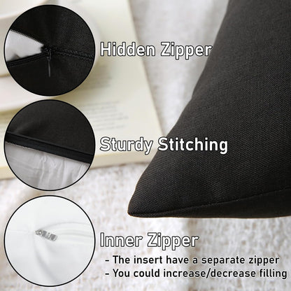 Outdoor Throw Pillows with Inserts, Waterproof Pillows for Outdoor Seating, Square Decorative Garden Cushion for Patio Furniture, Bed, Couch, Sofa(Black, 18" x 18" (Pack of 2))