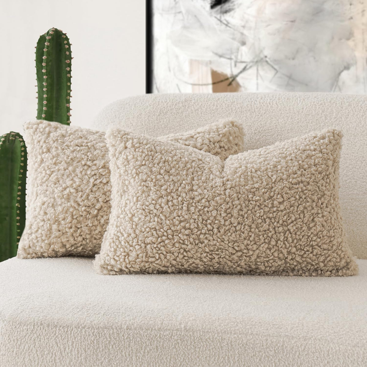 Foindtower Decorative Fuzzy Faux Fur Throw Pillow Covers 24x24 Inch Oatmeal