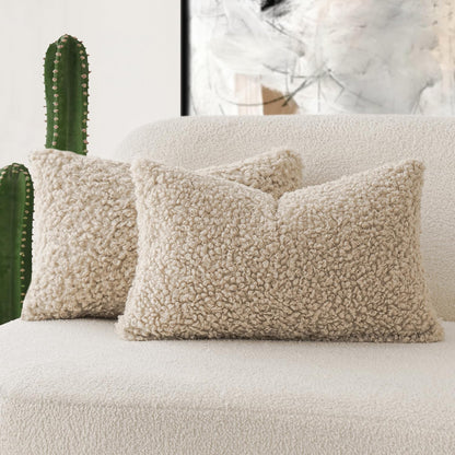 Foindtower Decorative Fuzzy Faux Fur Throw Pillow Covers 24x24 Inch Oatmeal
