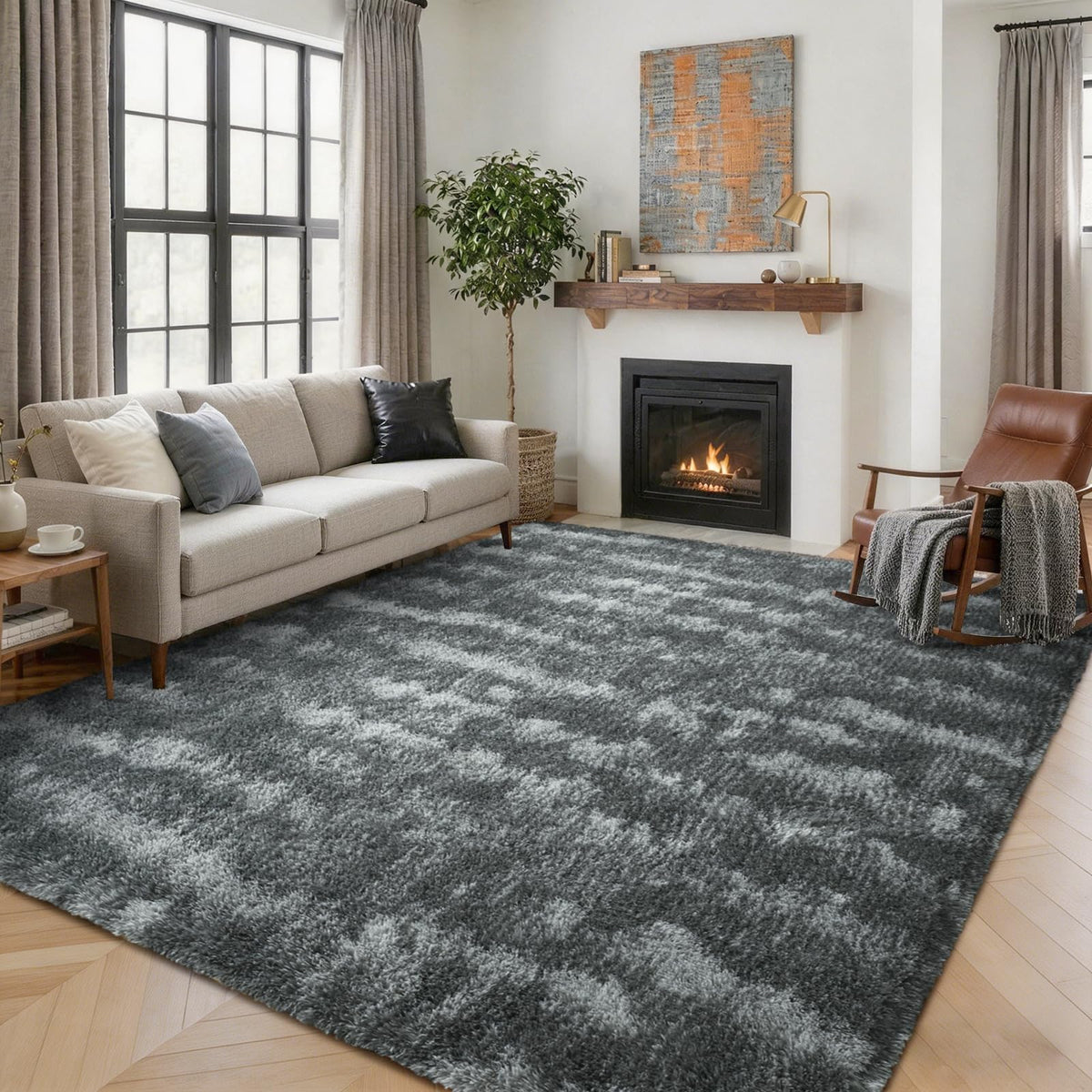 5x7 Black Area Rugs for Living Room, Large Fluffy Shag Bedroom Rugs Non-Slip, Ultra Soft Plush Carpet for Nursery Kids PlayRoom Dorm Office Indoor Modern Carpets