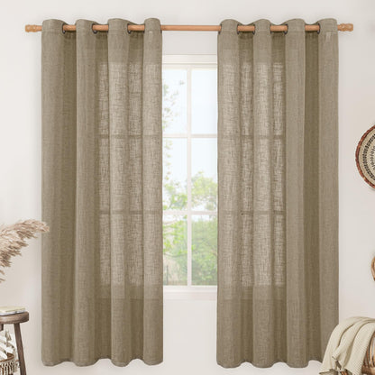 LAMIT Cream Ivory Linen Semi Sheer Curtains 84 inch Length for Bedroom