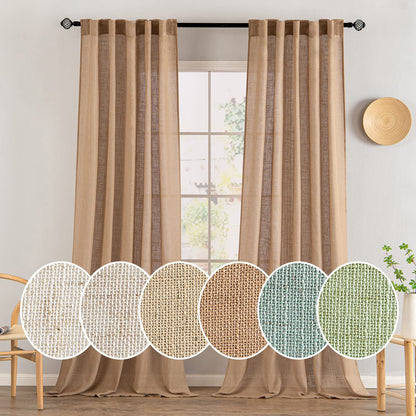 MIULEE Natural White Linen Curtains 52x84 Inch Long for Bedroom Living Room