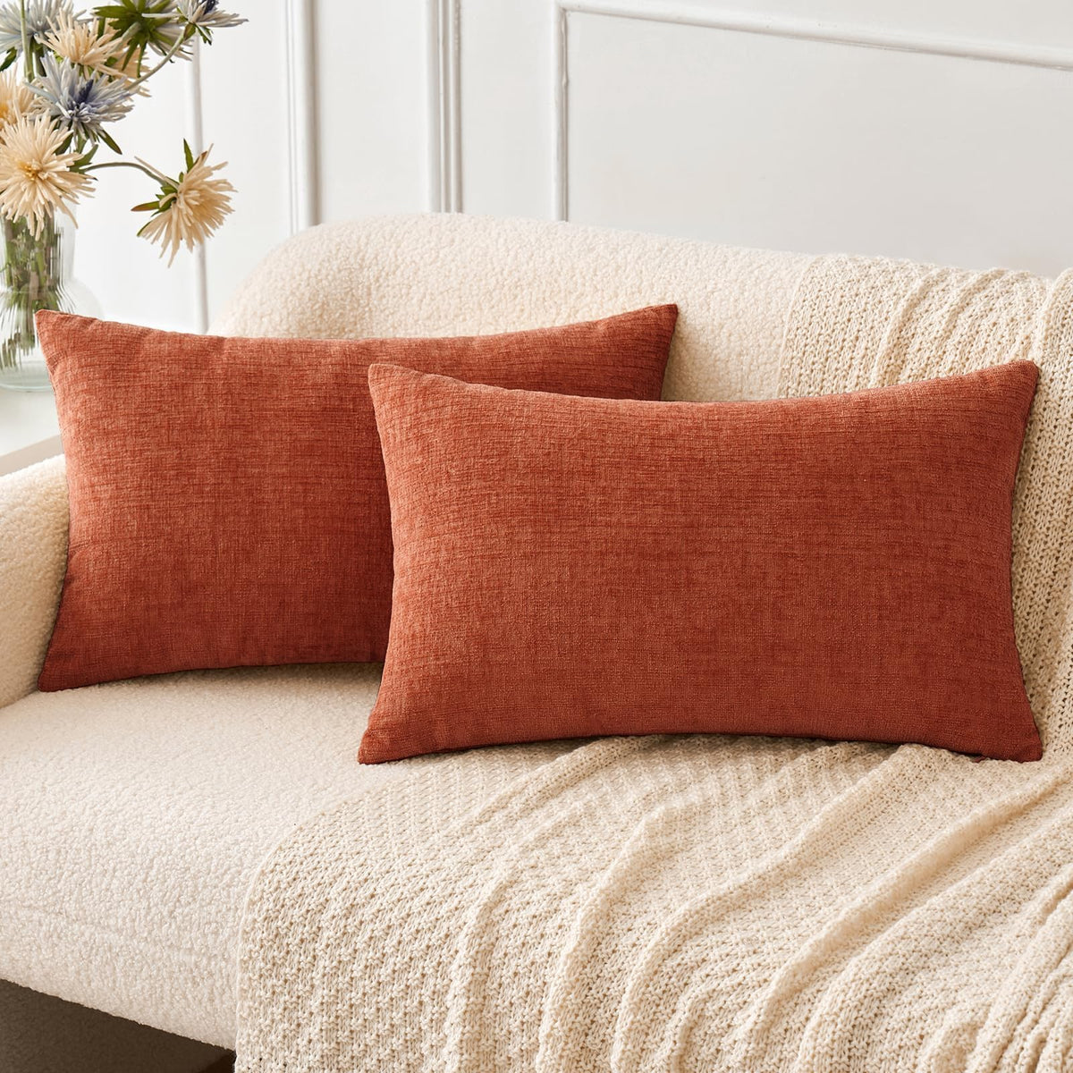 MIULEE Soft Chenille Throw Pillow Covers Sage Green 18x18 Inch Pack of 2