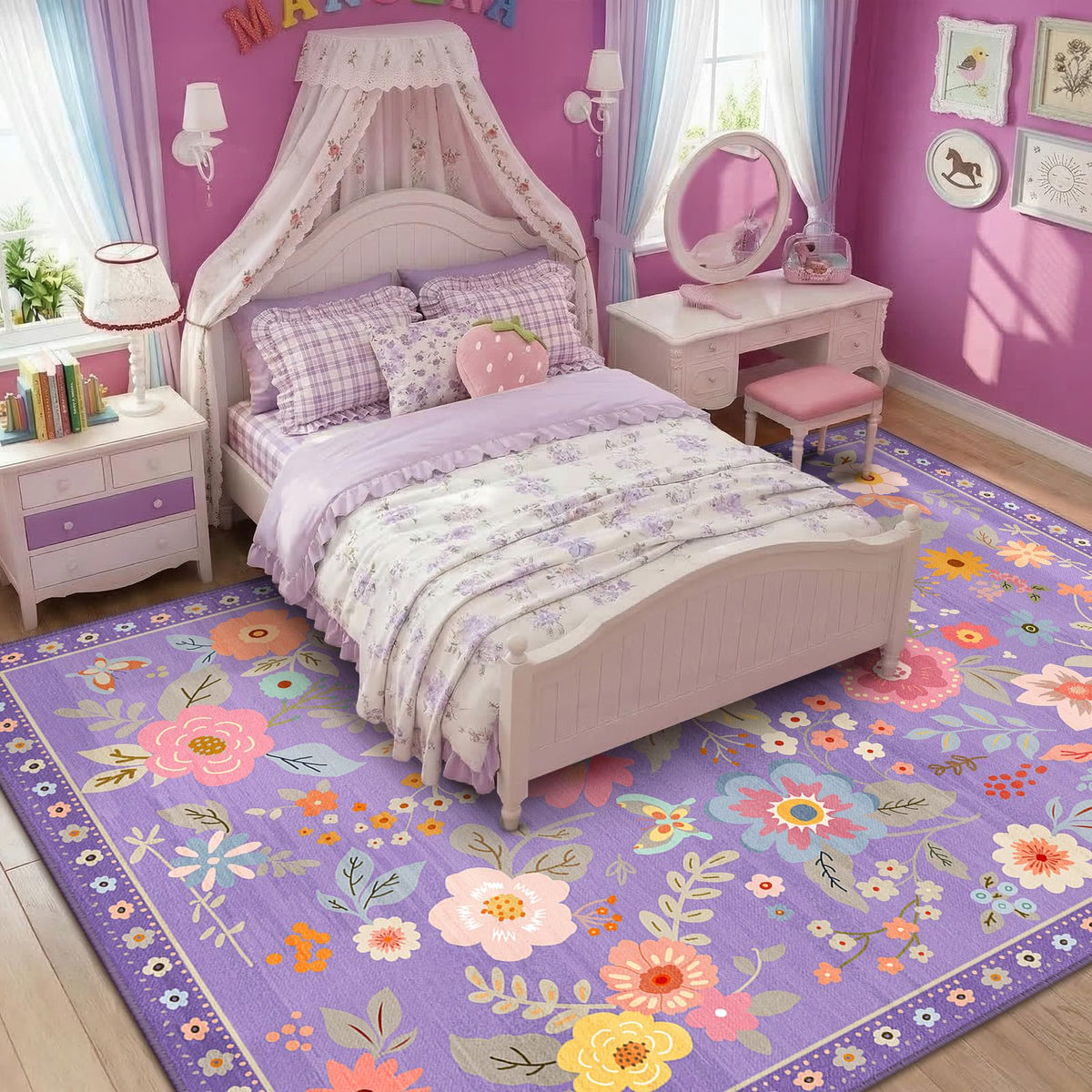 RELEANY Floral Washable 5x7 Area Rugs Pink