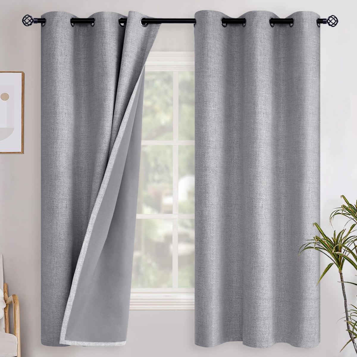 YoungsTex Linen Blackout Curtains 63 Inch Length Bedroom Beige Darkening