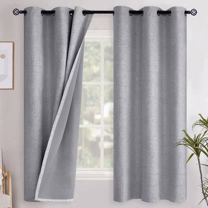 YoungsTex Linen Blackout Curtains 63 Inch Length Bedroom Beige Darkening