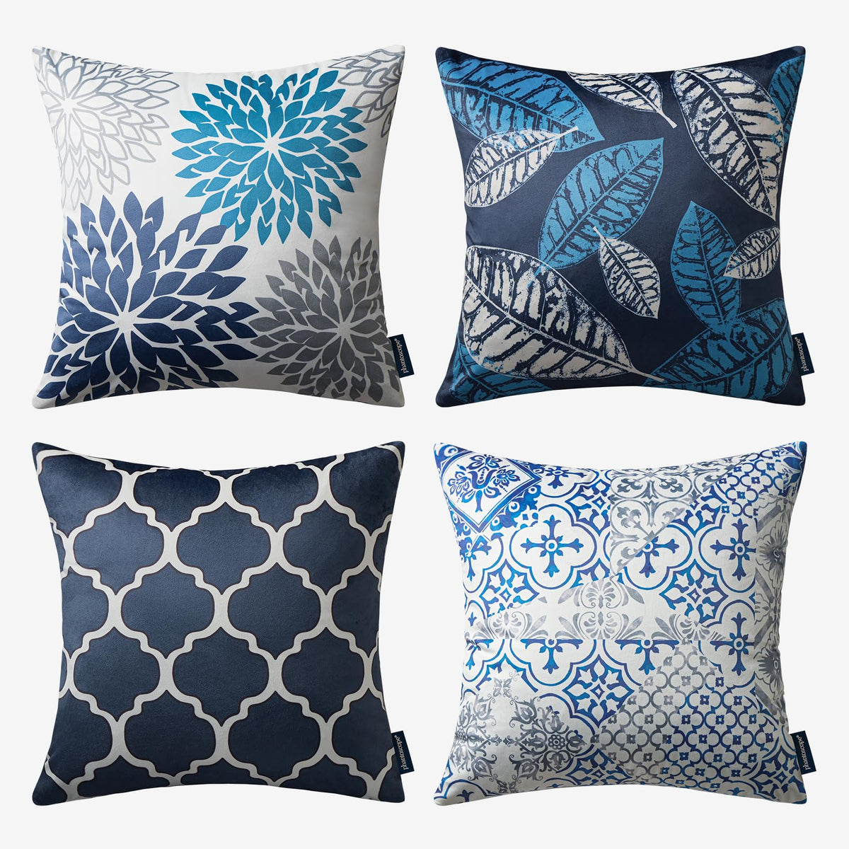 Phantoscope Set of 4 New Living Series Fall Leaf Geometric Coffee Throw Decorative Pillow Cover Cushion Cover 18 x 18 inches 45 x 45 cm