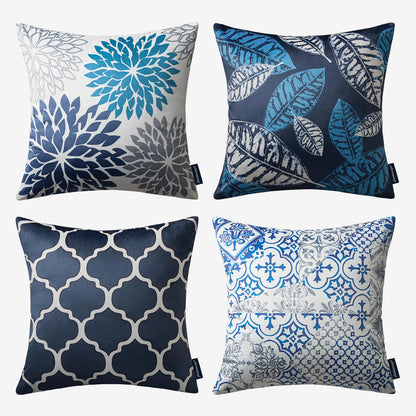Phantoscope Set of 4 New Living Series Fall Leaf Geometric Coffee Throw Decorative Pillow Cover Cushion Cover 18 x 18 inches 45 x 45 cm