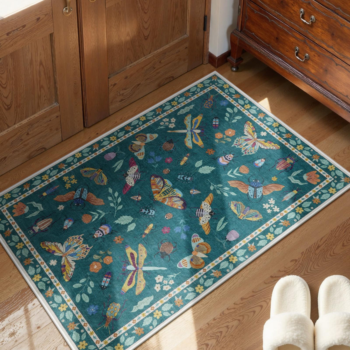 Lahome Bug Washable Area Rugs 5x7, Soft Green Rug for Living Room Bedroom