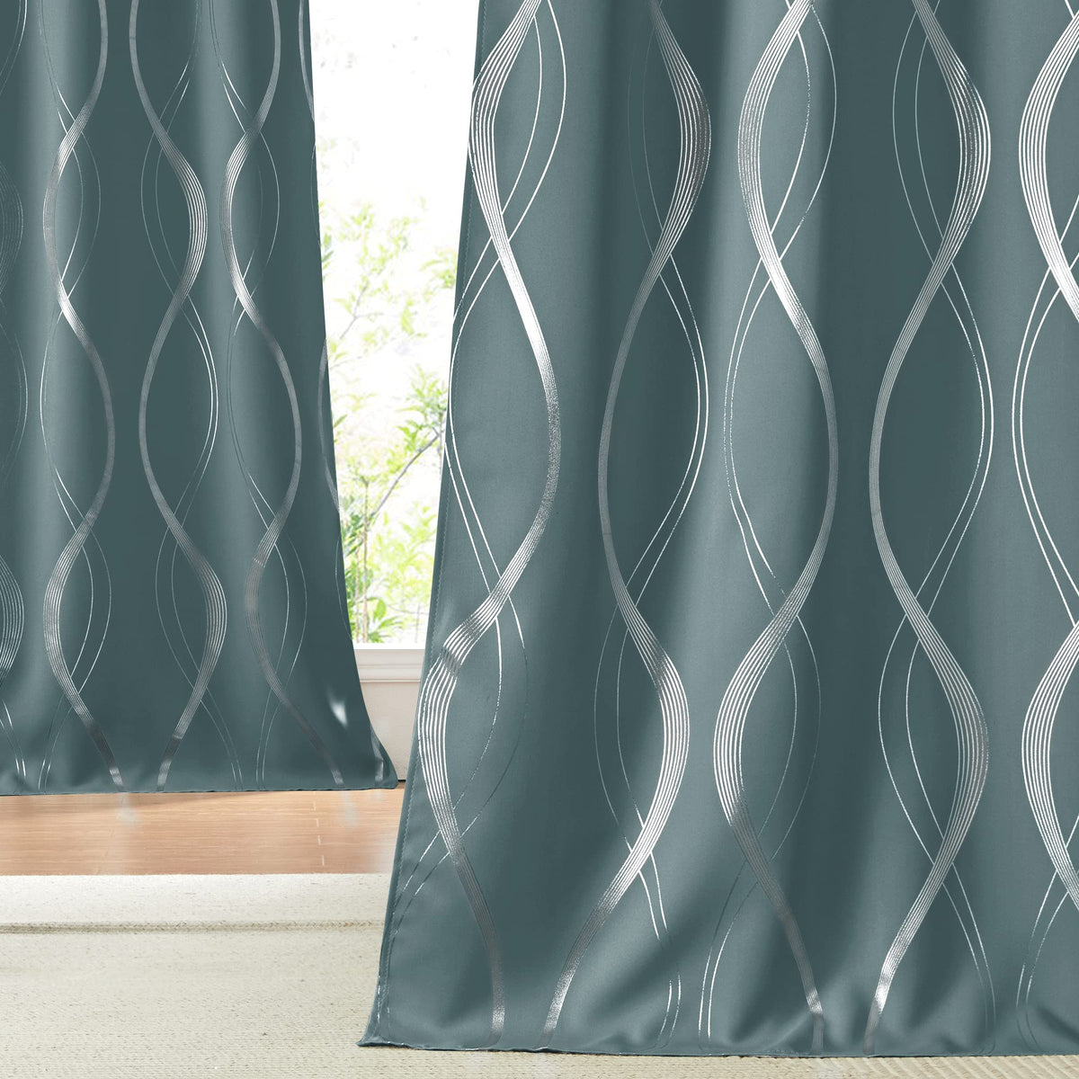 NICETOWN Grey Blackout Striped Pattern Curtains for Living Room, 52 x 84