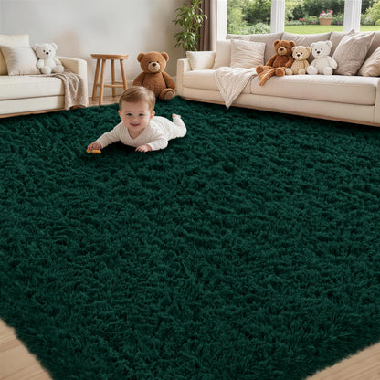 8x10 Area Rug for Living Room,Black Fluffy Shag Non-Slip Bedroom Rugs