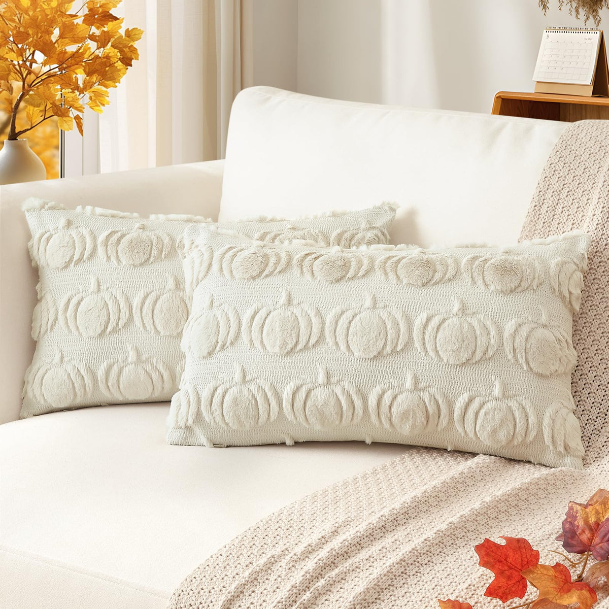 Artscope Fall Pillow Covers 18 x 18 Set of 2 Decorative Autumn Harvest Holiday Pumpkin Throw Pillow Cases Soft Plush Faux Fur Couch Cushion Case for Farmhouse Halloween Sofa Bed Room Home Decor-Rust