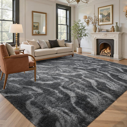 5x7 Black Area Rugs for Living Room, Large Fluffy Shag Bedroom Rugs Non-Slip, Ultra Soft Plush Carpet for Nursery Kids PlayRoom Dorm Office Indoor Modern Carpets