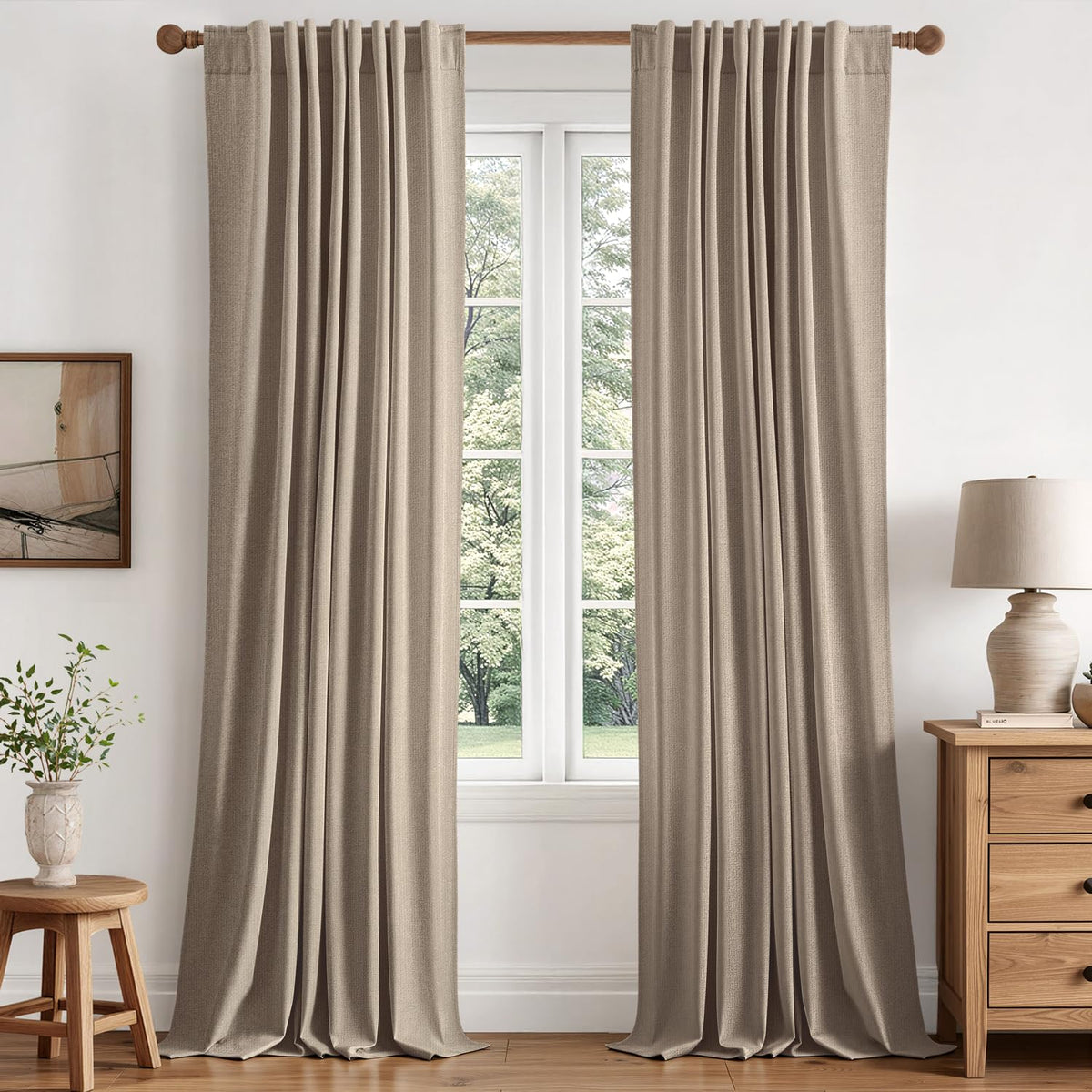 MIULEE 100% Blackout Linen Curtains for Bedroom 40W x 84L Cream 2 Panels