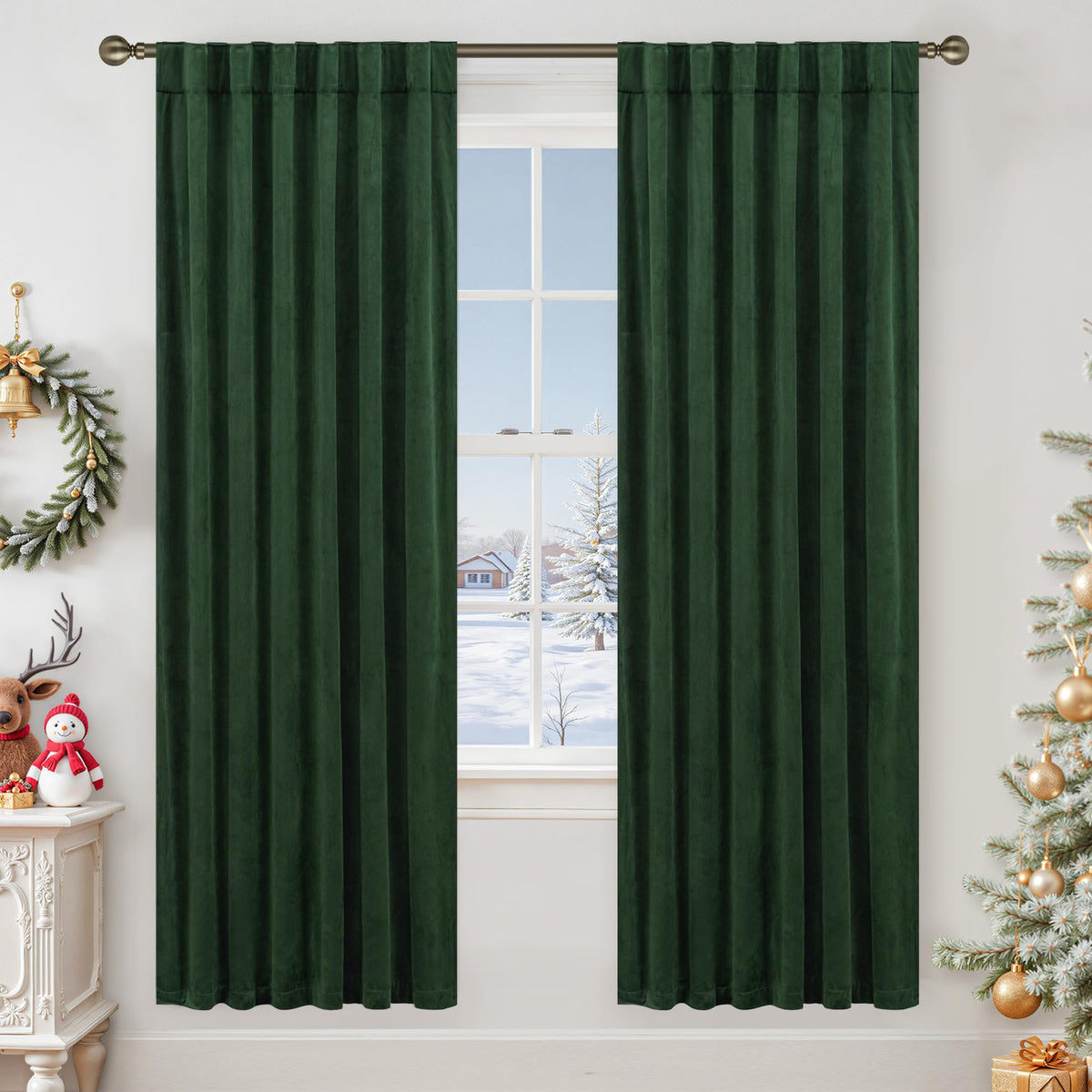 LAMIT Olive Green Velvet Curtains 84 Inch Length for Living Room, 2 Panels